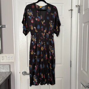 Catherine Malandrino Women's Black Floral Print Silk Blend Dress Size 10